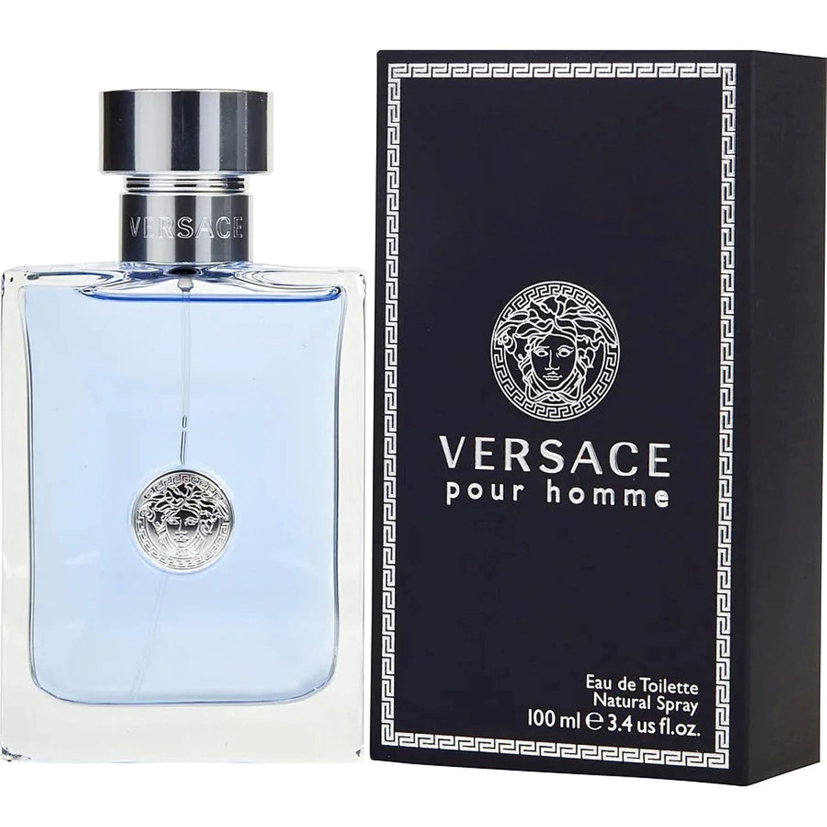 Versace label close-up showing logo and product clarity benefit
