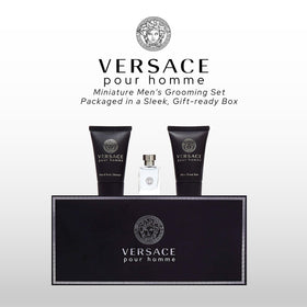 Versace Pour Homme mini EDT bottle closeup highlighting brand and elegant finish