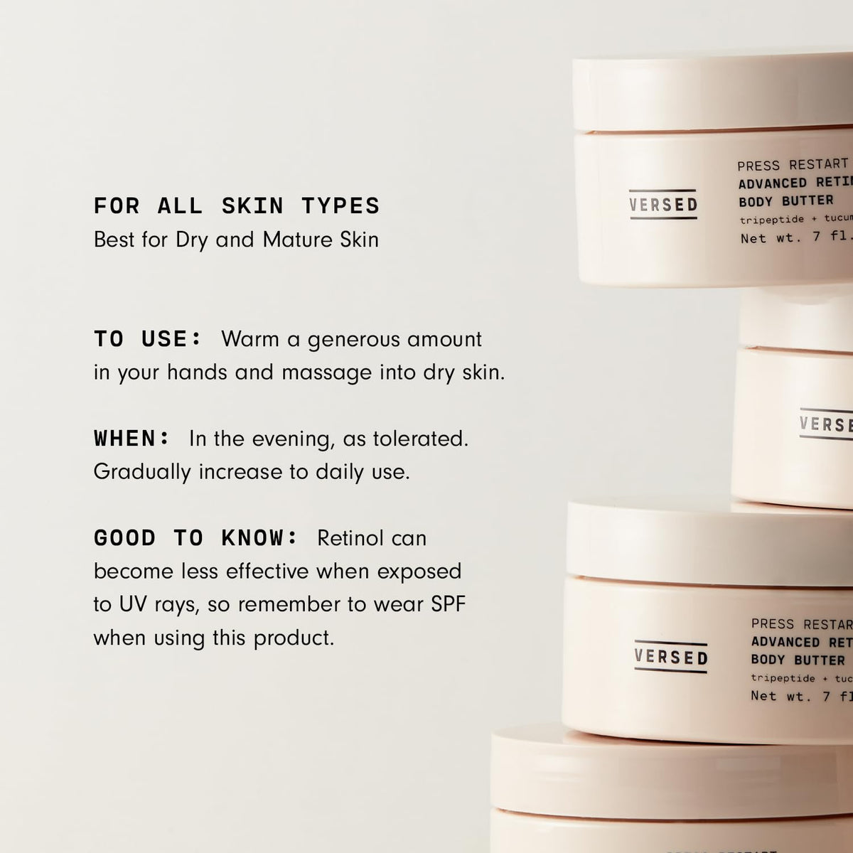 Versed cream on spoon with tucuma and cocoa butters for nourishing benefit