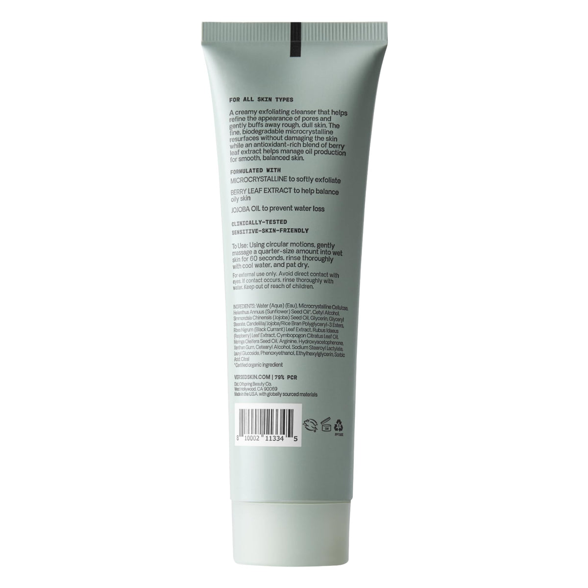 Versed applied to cheek during use, demonstrates gentle massage and smoother skin outcome