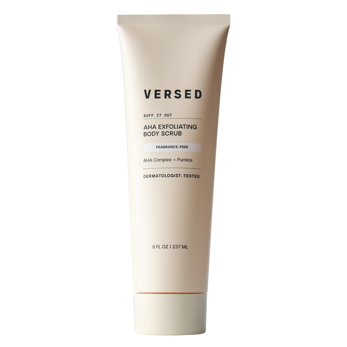 Versed Buff It Out front tube showing label and product benefits