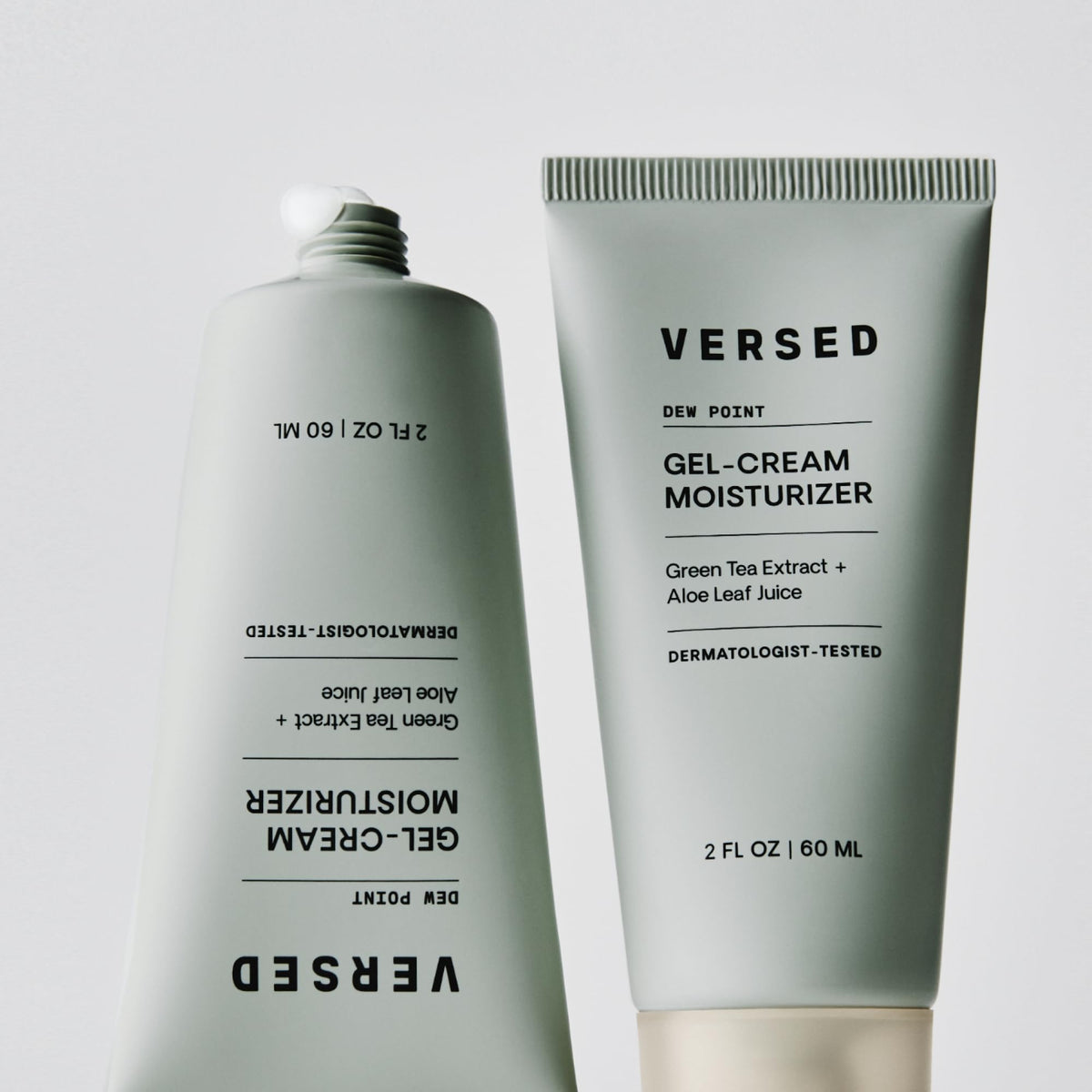 Versed Dew Point jar on bathroom shelf conveying clean, vegan skincare storage