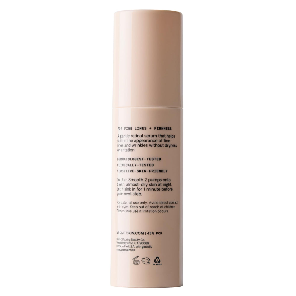 Versed ingredient label close-up showing clean, vegan formulation benefits