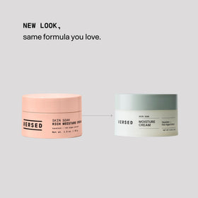 Versed Skin Soak ingredient display with squalane and hyaluronic acid, emphasizes hydrating benefits