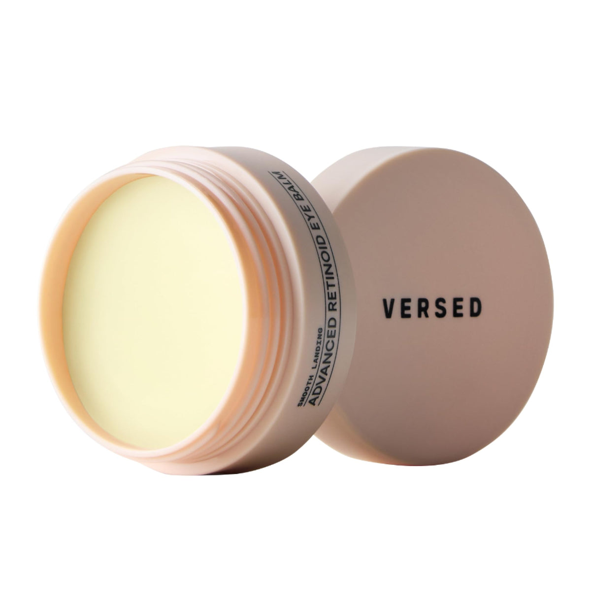 Versed jar front view showing product and clear branding benefit: visible packaging clarity