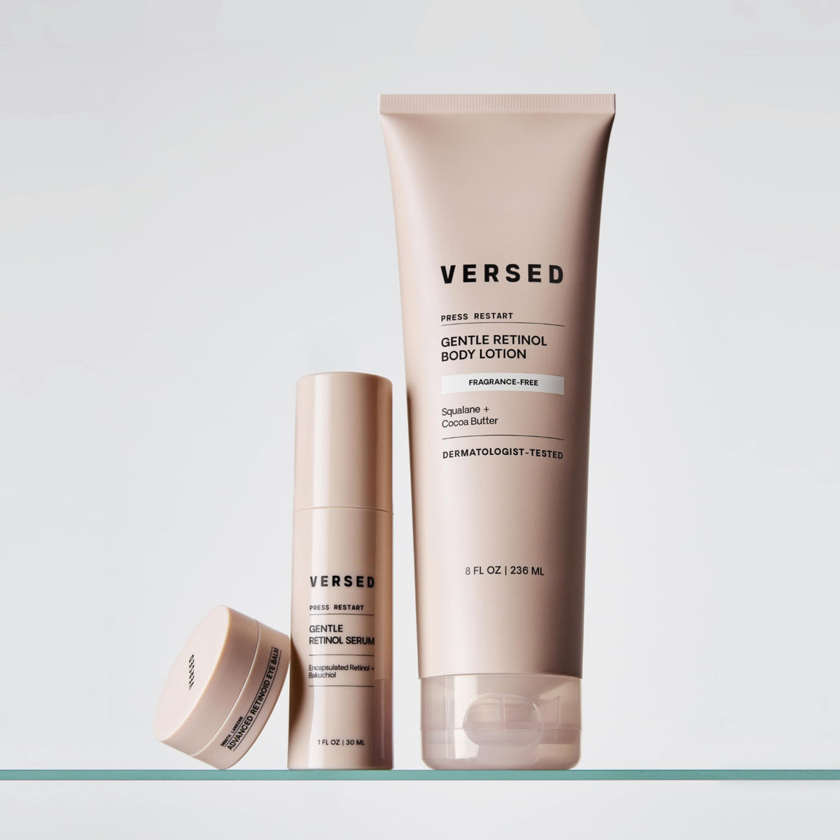 Versed jar on bathroom counter in morning setting showing routine-ready, calming benefit