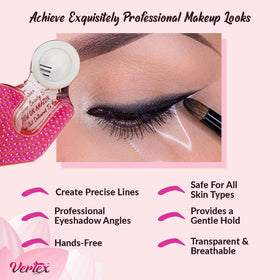Vertex tape applied to eyelid demonstrating sharp winged liner guide for flawless edges