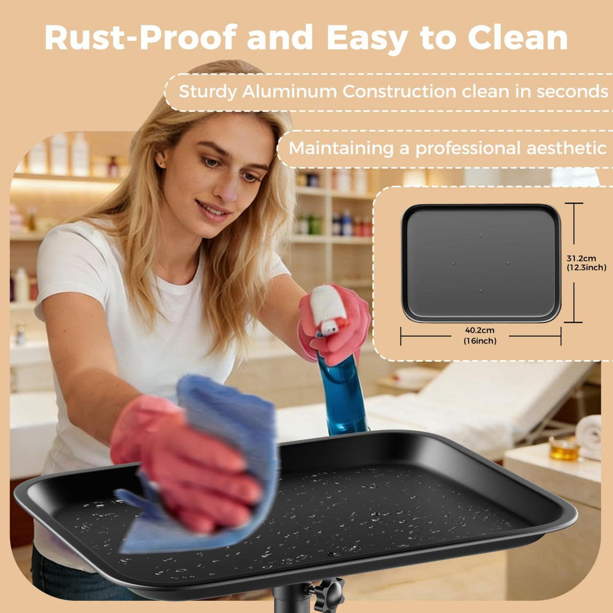 VER YTOP tray beside salon chair showing scale and reachable tool height