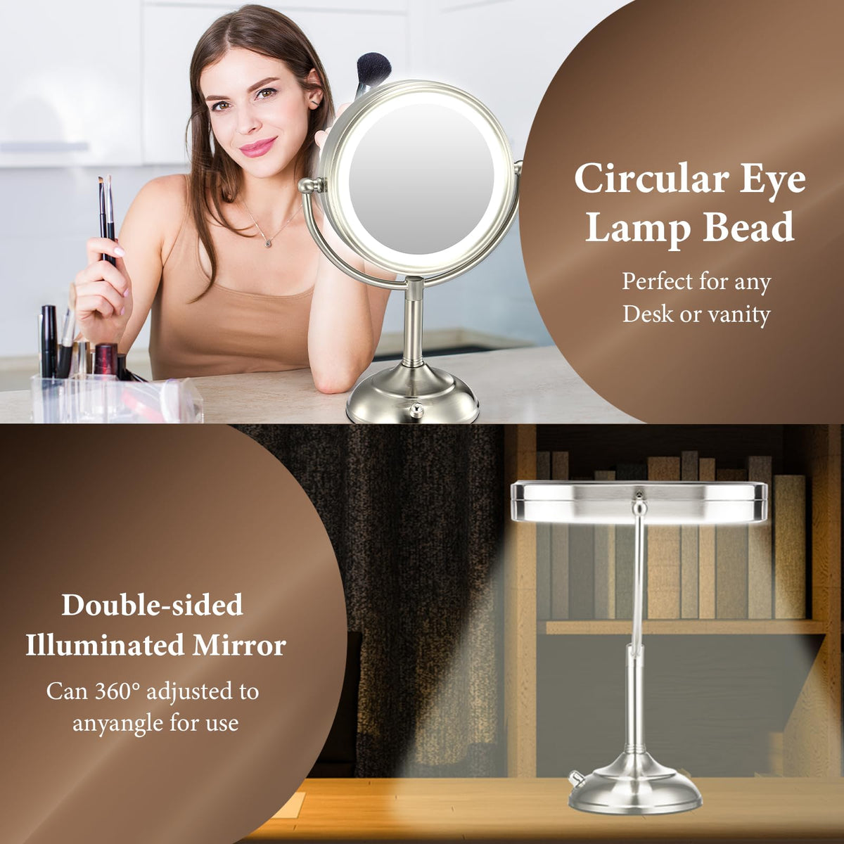 VESAUR in-use on vanity showing accurate color rendering while applying makeup