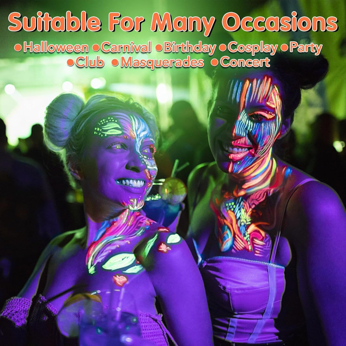 VESPRO party lifestyle setting with model under UV light showcasing attention-grabbing glow