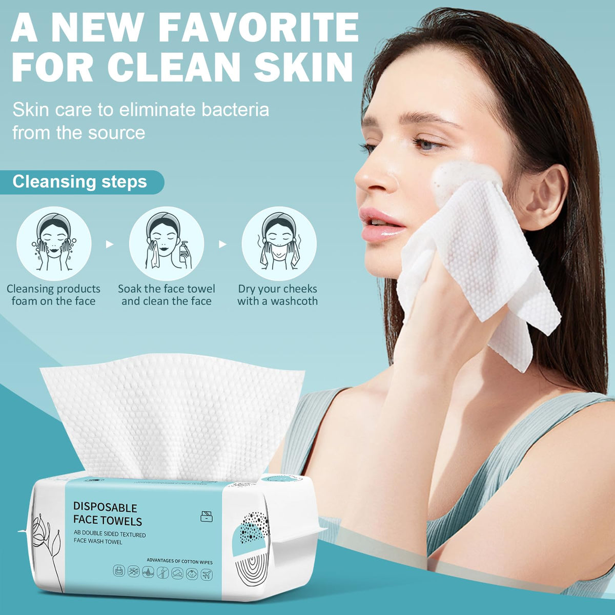 VETYUND unfolded towel displaying 7.87 by 7.87 inch size and absorbency