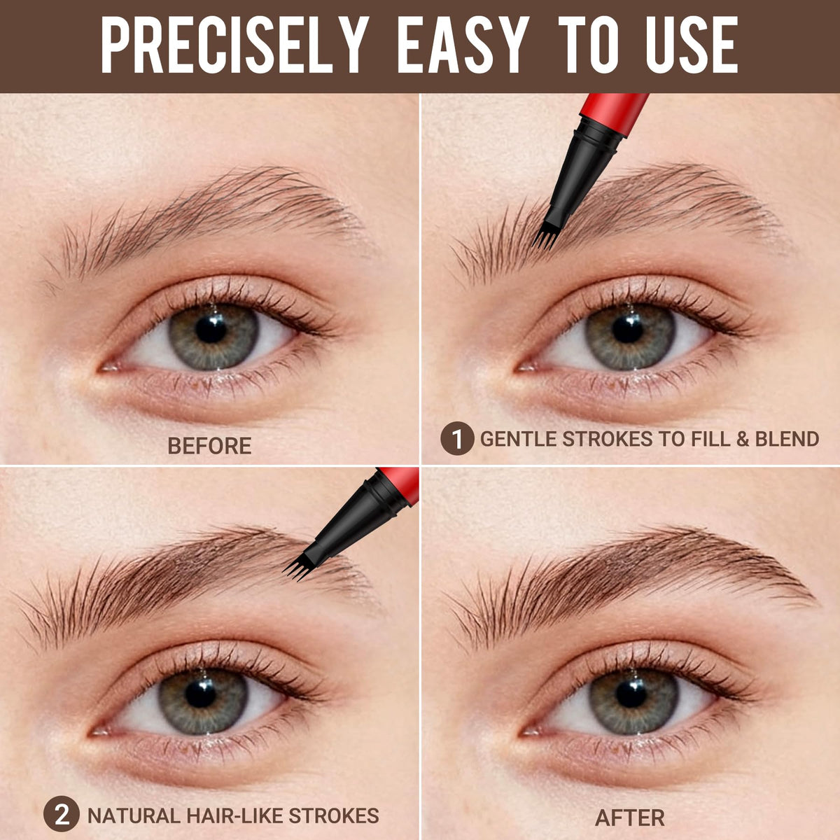 Vevivia Beauty before and after brows comparison showing fuller natural-looking results