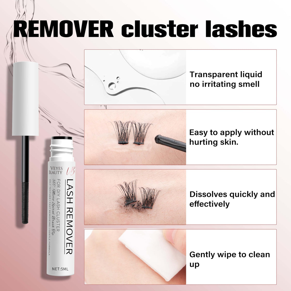 VEYESBEAUTY model using applicator to remove cluster lashes for safer at-home removal