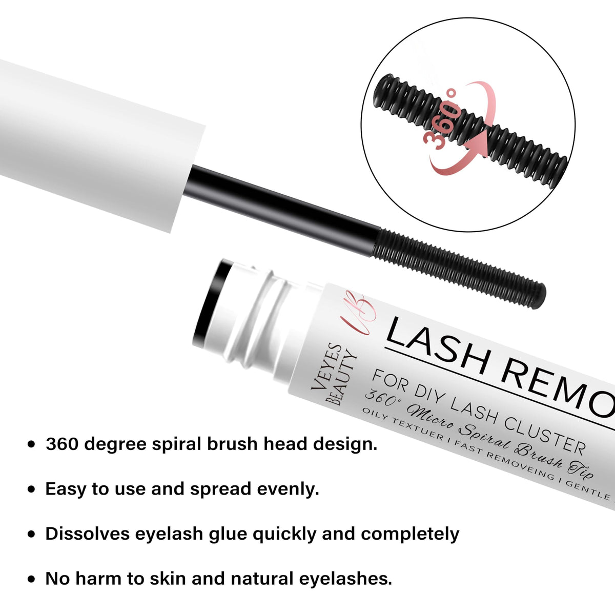 VEYESBEAUTY close-up of spiral-and-stick applicator for targeted adhesive application
