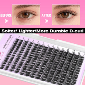 VEYESBEAUTY before and after eyes showing enhanced volume and lightweight feel