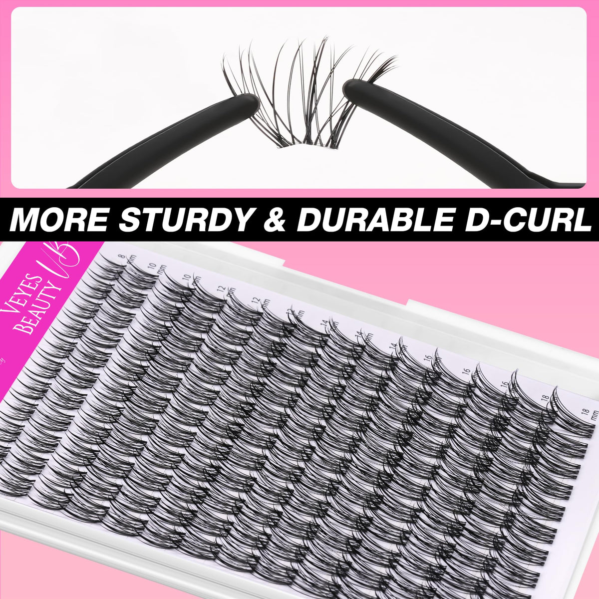 VEYESBEAUTY fiber texture close-up showing soft PBT lashes for lightweight, fluttery finish