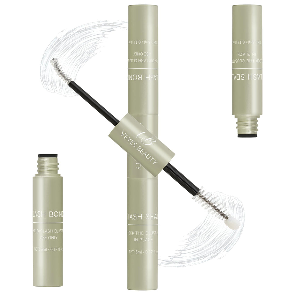 VEYESBEAUTY front packaging showing 2-in-1 lash bond and seal, clear product benefits