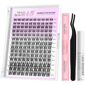VEYESBEAUTY front packaging showing complete lash cluster kit and tools