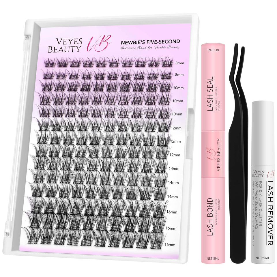 VEYESBEAUTY front packaging showing complete lash cluster kit and tools