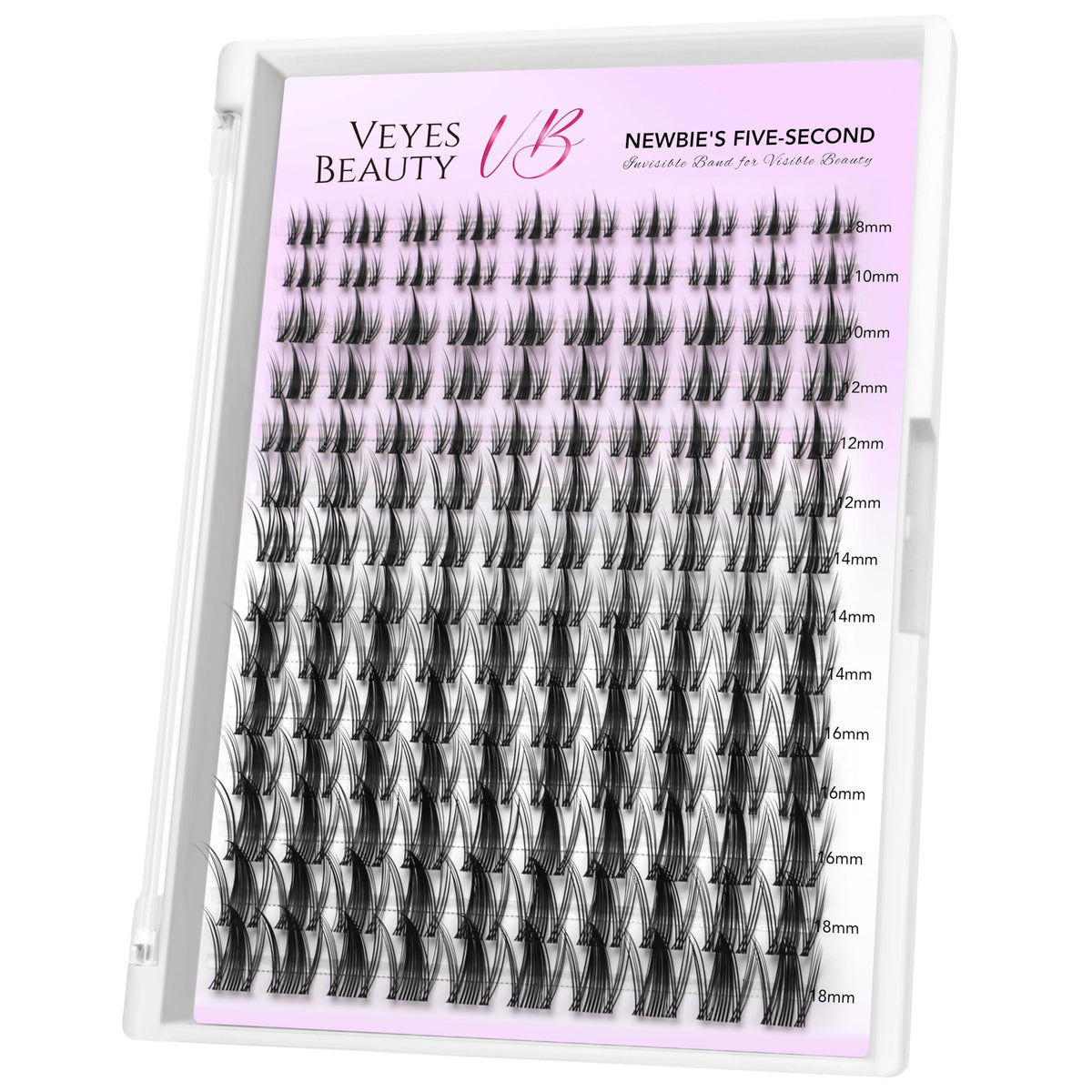 VEYESBEAUTY front tray showing organized clusters and reusable packaging for convenience