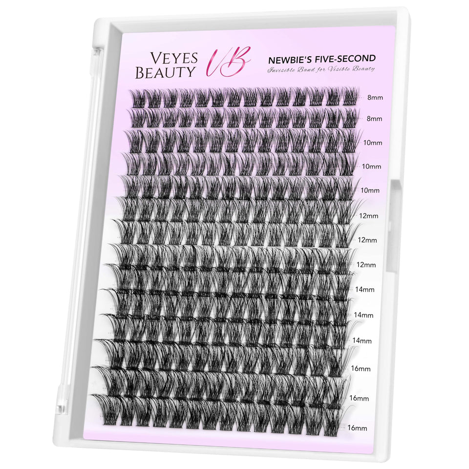 VEYESBEAUTY tray front view showing wispy mixed-length clusters and reusable design