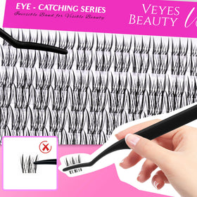 VEYESBEAUTY hand-scale comparison illustrating tray size and easy-at-home handling