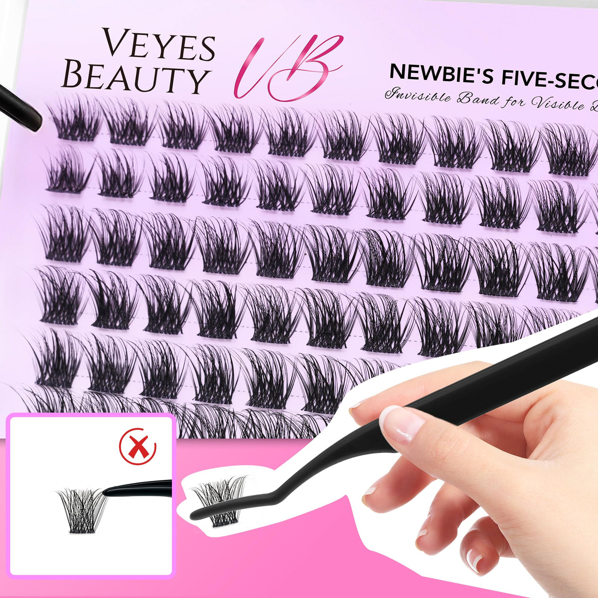 VEYESBEAUTY invisible band comparison demonstrating nearly undetectable base for seamless blending