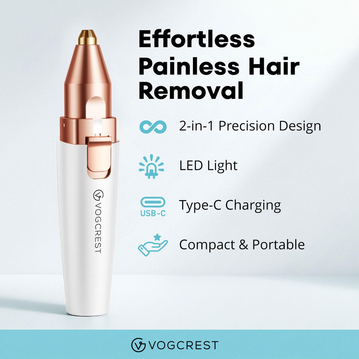 VG VOGCREST close-up of blade and foil showing safe, gentle hair removal