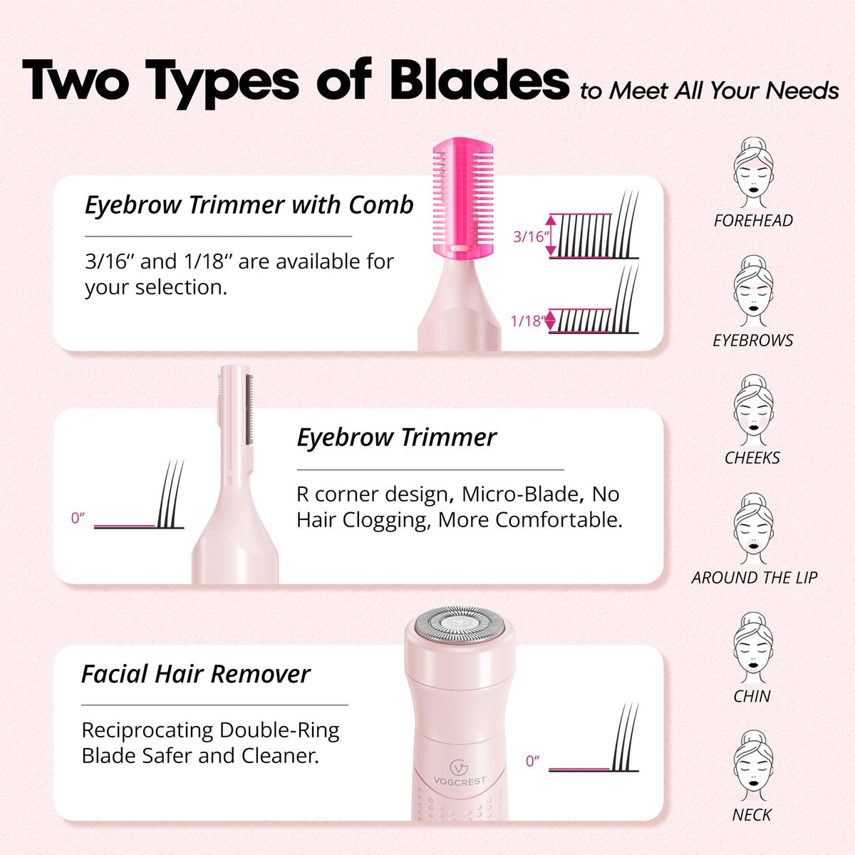 VG VOGCREST eyebrow trimmer head detail for precise shaping and controlled trimming