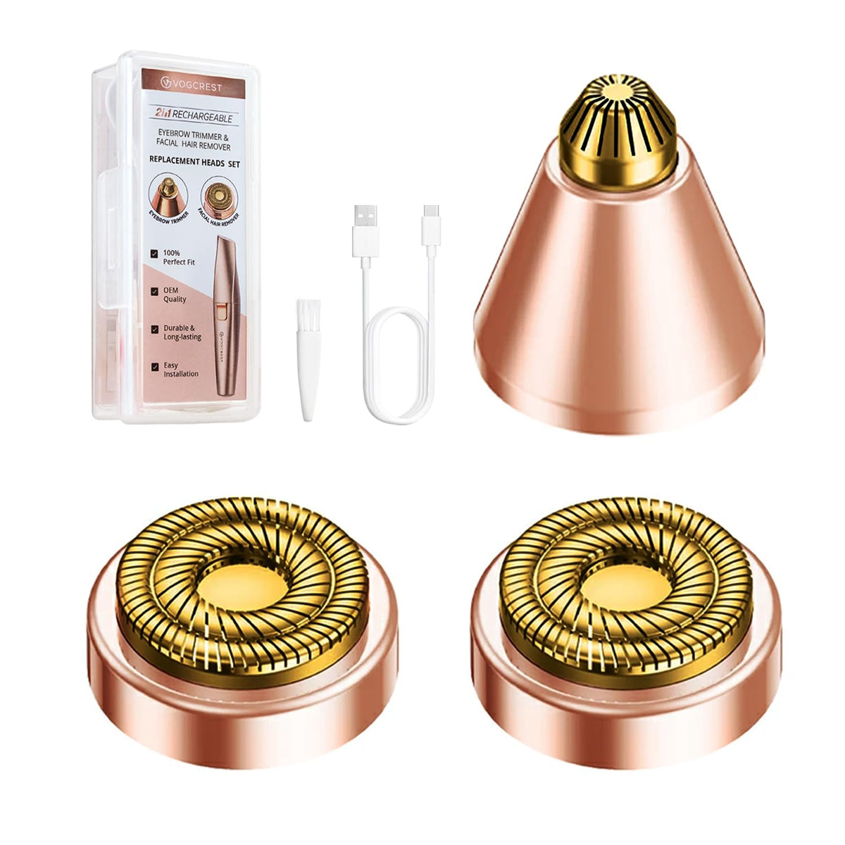 VG VOGCREST front view replacement heads showing packaging and compatibility benefits