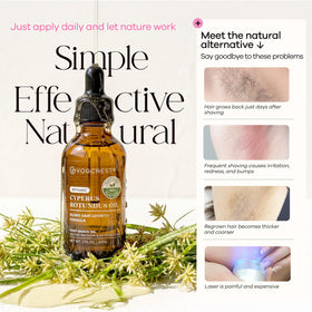 VG VOGCREST ingredient label close-up highlighting natural Cyperus rotundus benefit
