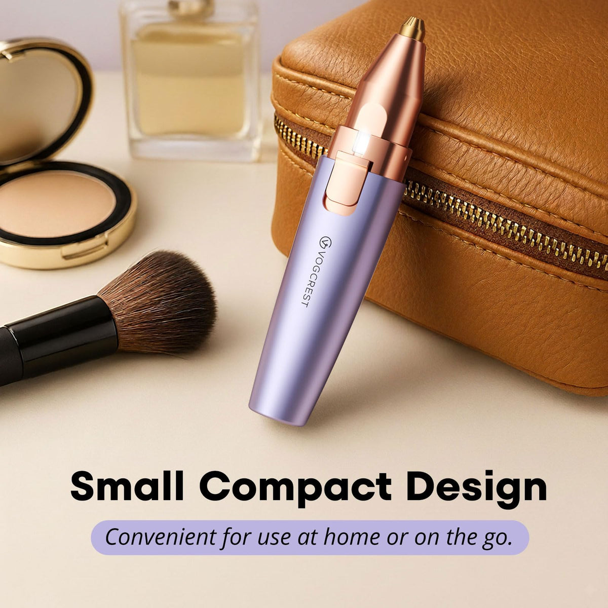 VG VOGCREST inside a toiletry bag for discreet on-the-go touch-ups