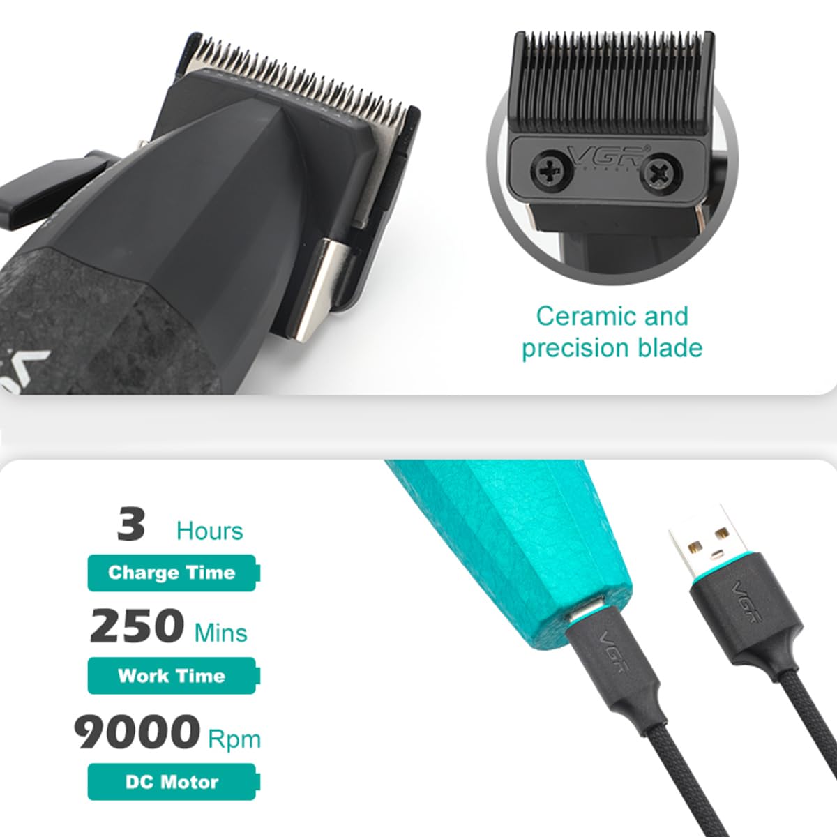 VGR accessories laid out including guards oil brush and charging cable for maintenance