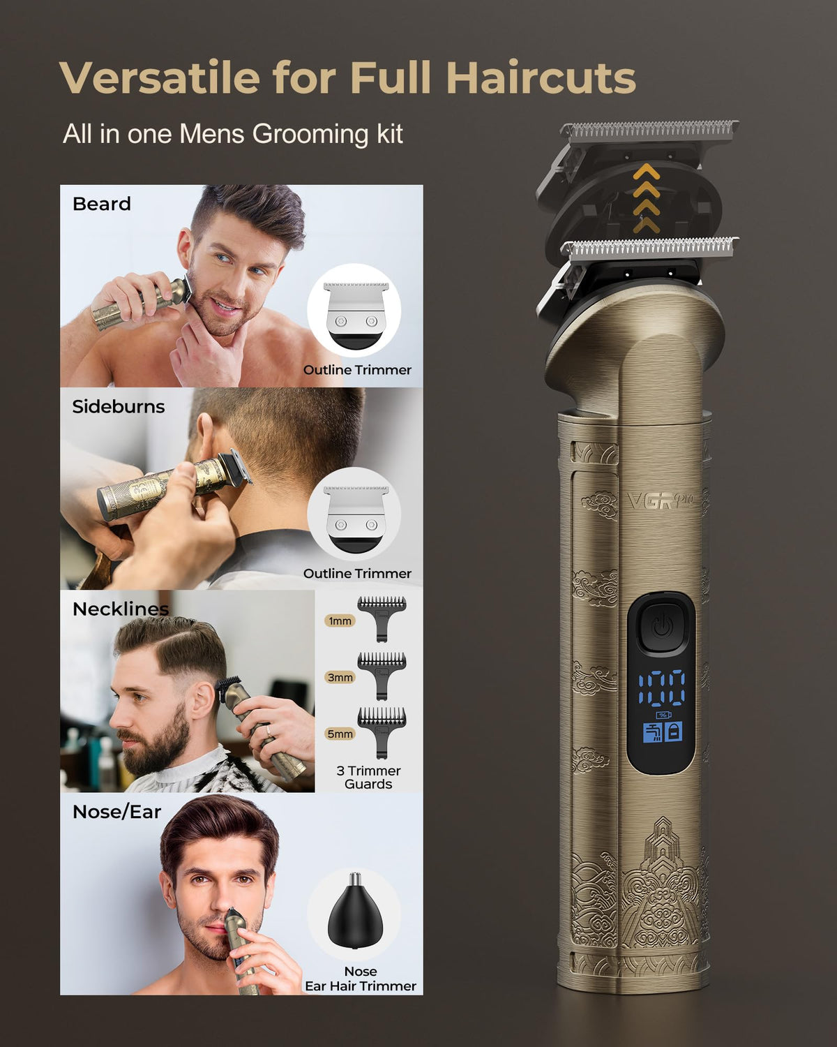 VGRPRO 3-in-1 trimmer detail for precision nose ear beard trimming