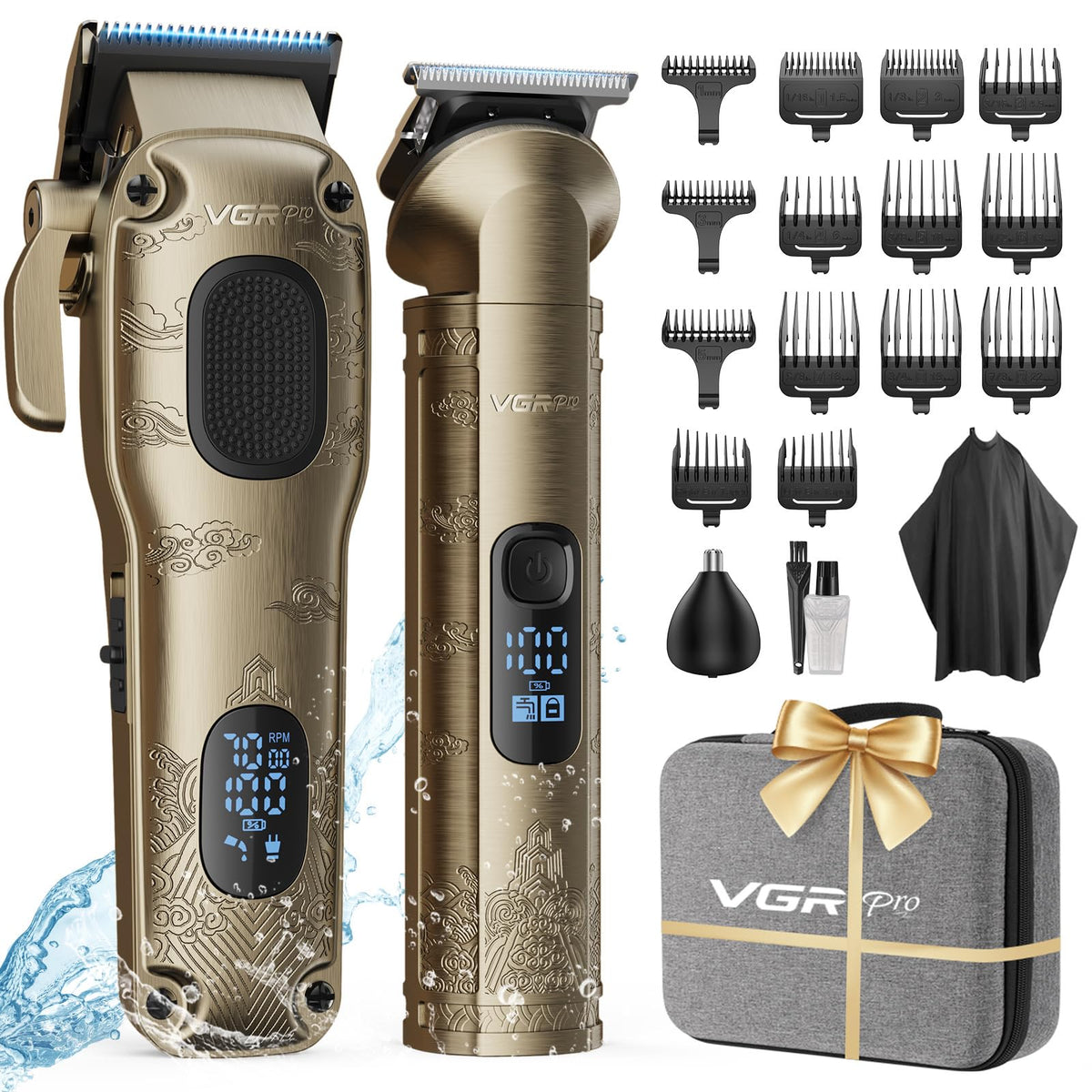 VGRPRO front packaging showing full grooming kit and storage case benefits