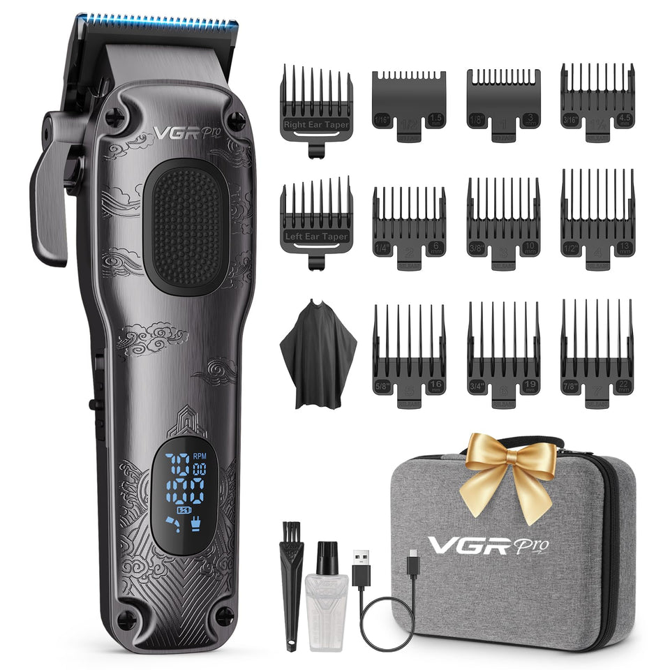 VGRPRO front view of clippers and case showing complete kit convenience