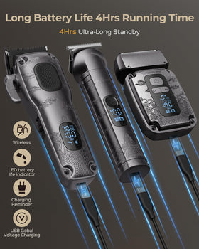 VGRPRO guide combs, cape, oil and brush arranged for easy customization
