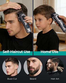 VGRPRO clipper used during a home haircut for quiet ergonomic handling
