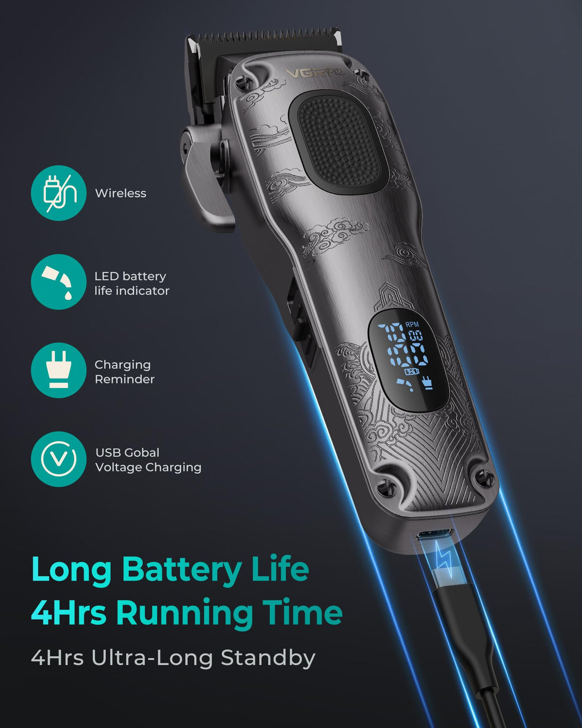 VGRPRO LED battery display and fade lever showing runtime and control