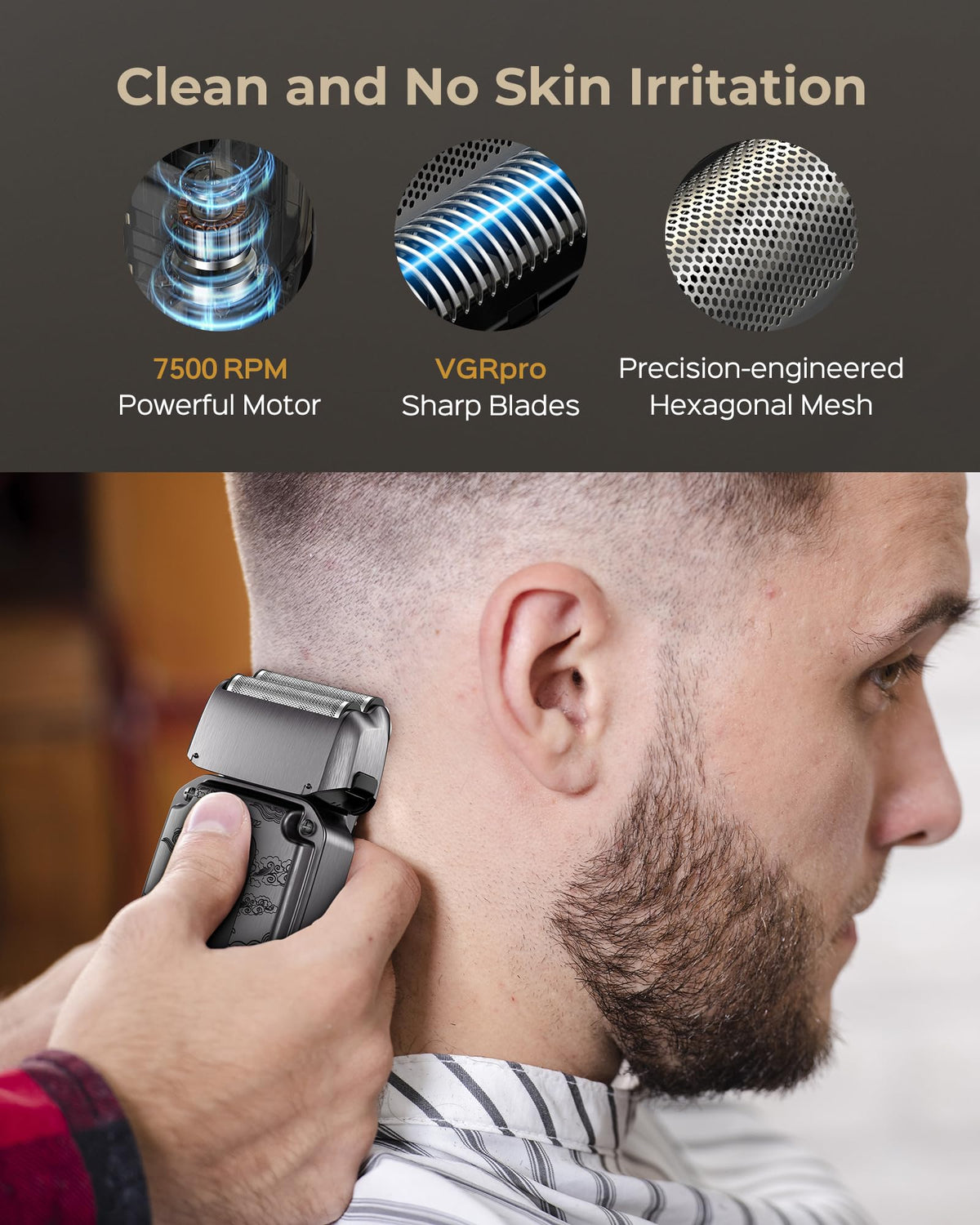 VGRPRO trimmer shaping beard to show precise trimming control