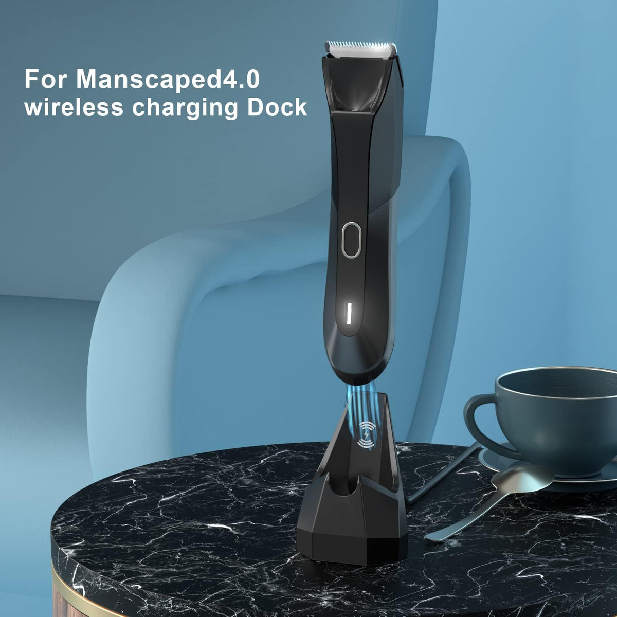 vhbw lifestyle bathroom counter setup showing brand dock convenience and neat storage