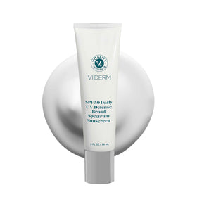 VI DERM front tube view showing compact SPF 50 travel-friendly design and protection