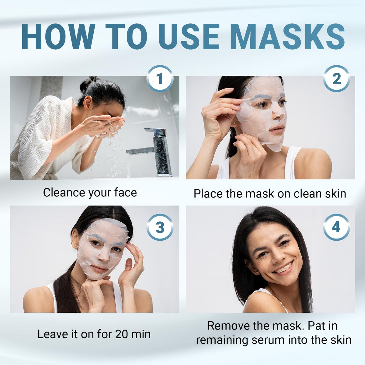 VIABEAUTY masks arranged on bathroom shelf conveying spa-at-home relaxation