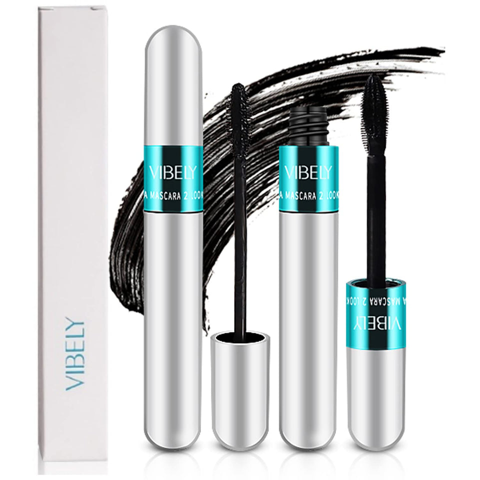 Vibely mascara front packaging showing two-tube pack and benefits