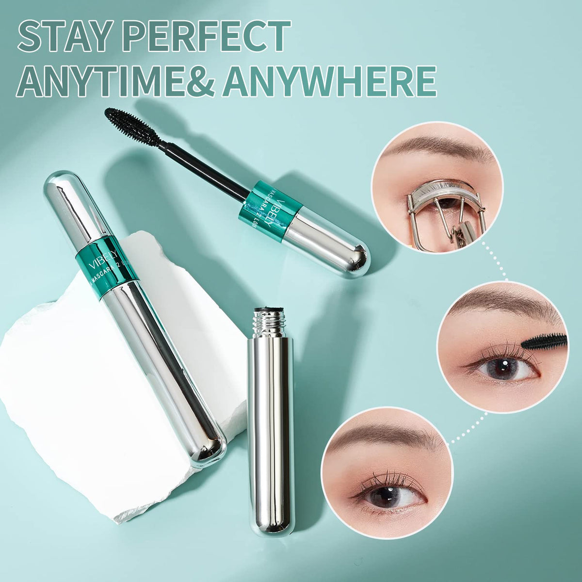 VIBELY mascara bead of water demonstrating waterproof hold