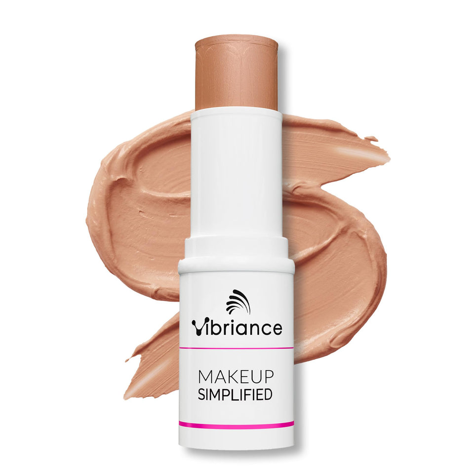 Vibriance complexion stick front view showing compact, travel-friendly tube and shade