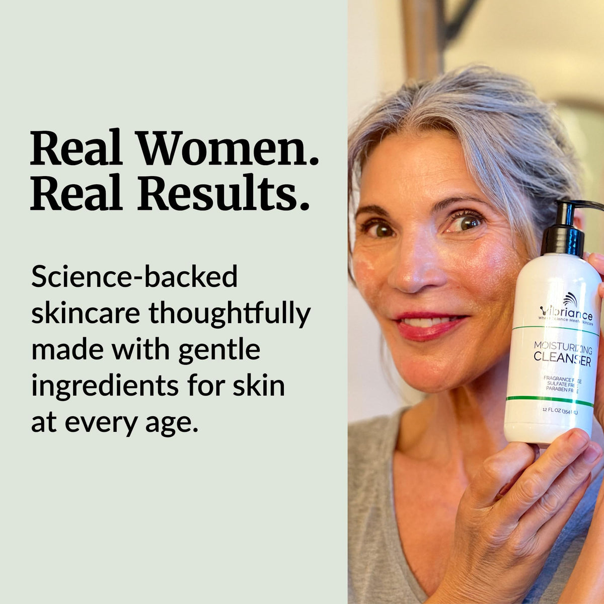 Vibriance on bathroom vanity styled to show hydration-first skincare benefit