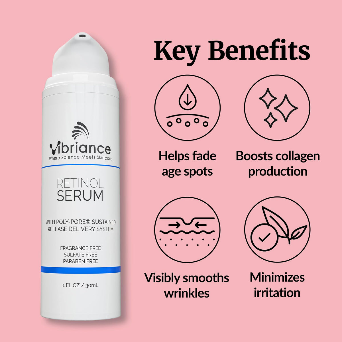 Vibriance bottle on bedside table at night, promotes evening skincare ritual