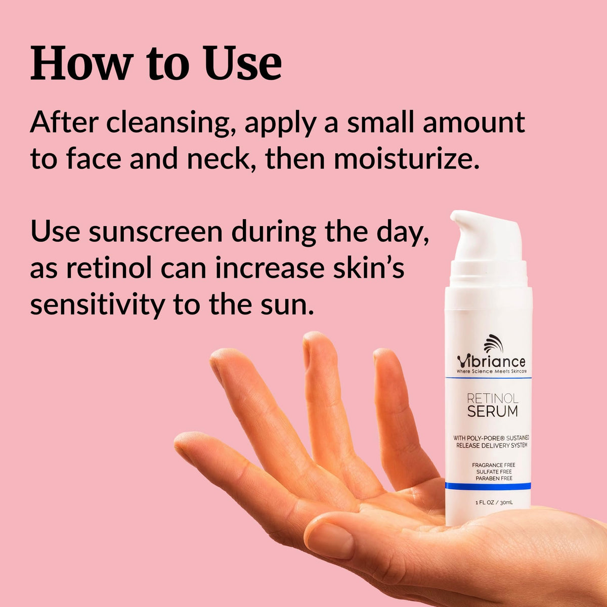 Vibriance serum texture on hand, lightweight smooth consistency for comfort