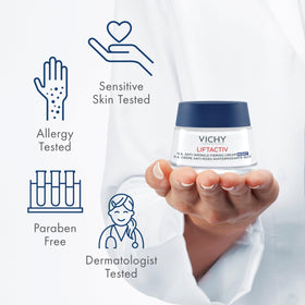 VICHY cream on hand demonstrating easy application and non-greasy overnight comfort